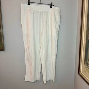 Old Navy White Linen Blend Raw Hem Wide Leg Ankle Pants Large